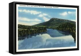 Chattanooga, Tennessee - View of Lookout Mountain from the Tennessee River-Lantern Press-Framed Stretched Canvas