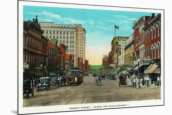 Chattanooga, Tennessee - View of Market Street, Along the Dixie Highway-Lantern Press-Mounted Premium Giclee Print