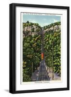 Chattanooga, Tennessee - View of the Lookout Mountain Incline Railcar Descending from the Mt-Lantern Press-Framed Art Print