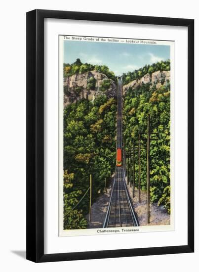 Chattanooga, Tennessee - View of the Lookout Mountain Incline Railcar Descending from the Mt-Lantern Press-Framed Art Print