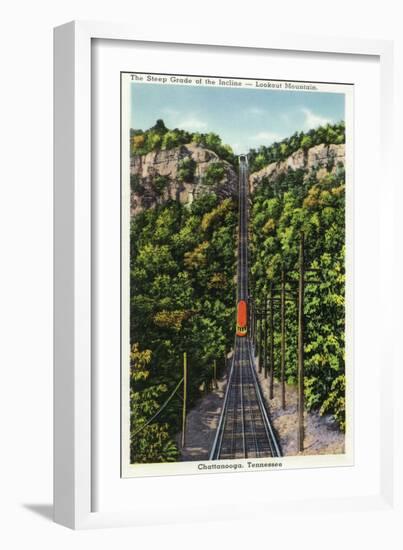 Chattanooga, Tennessee - View of the Lookout Mountain Incline Railcar Descending from the Mt-Lantern Press-Framed Art Print