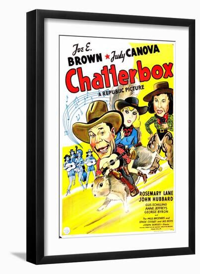 Chatterbox, US poster, Joe E. Brown, Rosemary Lane, Judy Canova, 1946-null-Framed Art Print