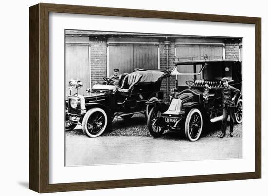 Chauffeurs with a 1906 Daimler and Renault, C1906-null-Framed Photographic Print