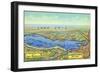 Chautauqua Lake, New York - Aerial Map of Lake and Surrounding Towns-Lantern Press-Framed Art Print