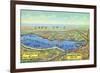 Chautauqua Lake, New York - Aerial Map of Lake and Surrounding Towns-Lantern Press-Framed Premium Giclee Print