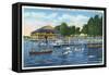 Chautauqua Lake, New York - Bemus Point, View of Casino and Beach-Lantern Press-Framed Stretched Canvas