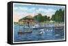 Chautauqua Lake, New York - Bemus Point, View of Casino and Beach-Lantern Press-Framed Stretched Canvas