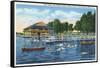 Chautauqua Lake, New York - Bemus Point, View of Casino and Beach-Lantern Press-Framed Stretched Canvas