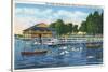 Chautauqua Lake, New York - Bemus Point, View of Casino and Beach-Lantern Press-Stretched Canvas