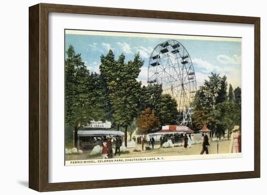 Chautauqua Lake, New York - Celoron Park; Ferris Wheel View-Lantern Press-Framed Art Print