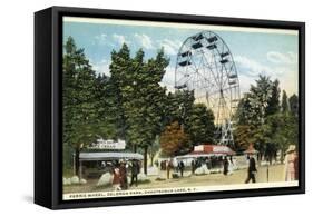 Chautauqua Lake, New York - Celoron Park; Ferris Wheel View-Lantern Press-Framed Stretched Canvas
