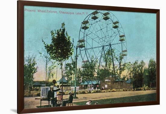 Chautauqua Lake, New York - Celoron Park; View of Phoenix Ferris Wheel-Lantern Press-Framed Art Print