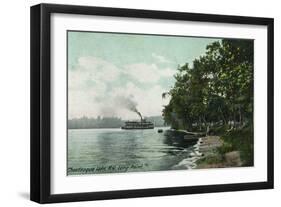 Chautauqua Lake, New York - Long Point View of Steamer-Lantern Press-Framed Art Print