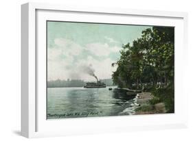 Chautauqua Lake, New York - Long Point View of Steamer-Lantern Press-Framed Art Print