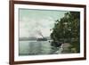 Chautauqua Lake, New York - Long Point View of Steamer-Lantern Press-Framed Premium Giclee Print