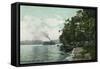 Chautauqua Lake, New York - Long Point View of Steamer-Lantern Press-Framed Stretched Canvas