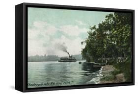 Chautauqua Lake, New York - Long Point View of Steamer-Lantern Press-Framed Stretched Canvas