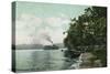 Chautauqua Lake, New York - Long Point View of Steamer-Lantern Press-Stretched Canvas