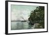 Chautauqua Lake, New York - Long Point View of Steamer-Lantern Press-Framed Art Print