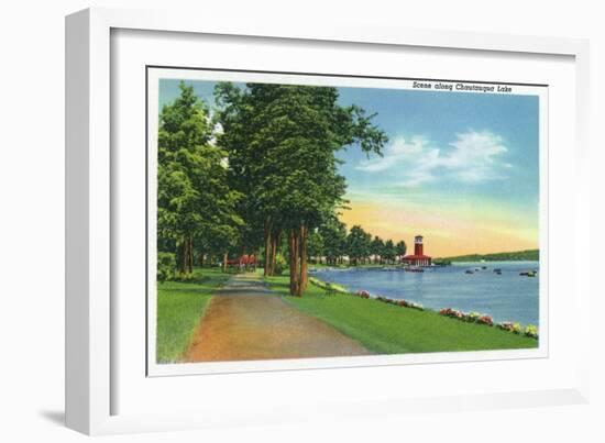 Chautauqua Lake, New York - Scenic View along the Lake-Lantern Press-Framed Art Print