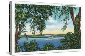 Chautauqua Lake, New York - View of a Steamboat on the Lake-Lantern Press-Stretched Canvas