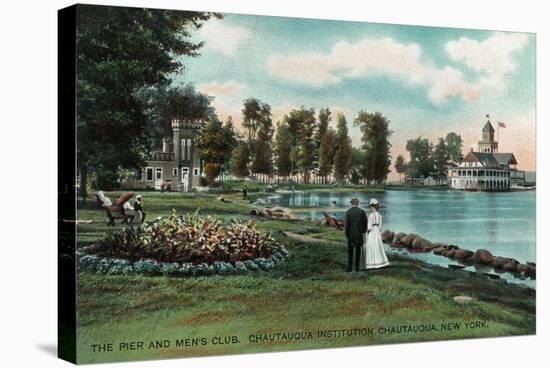 Chautauqua, New York - Chautauqua Institution Pier and Men's Club-Lantern Press-Stretched Canvas