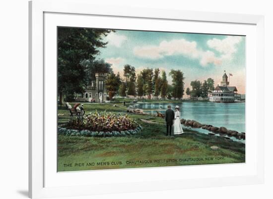 Chautauqua, New York - Chautauqua Institution Pier and Men's Club-Lantern Press-Framed Art Print