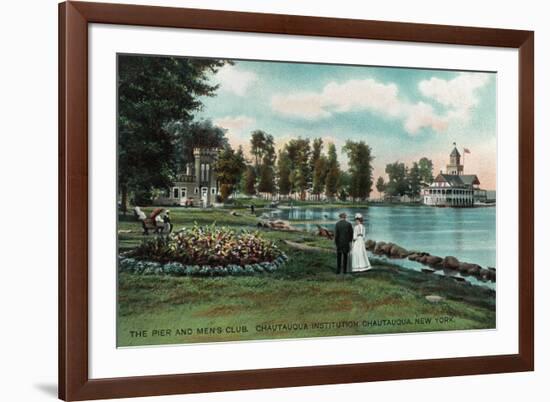 Chautauqua, New York - Chautauqua Institution Pier and Men's Club-Lantern Press-Framed Art Print