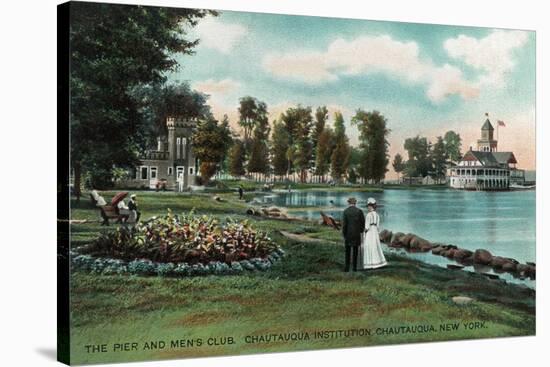 Chautauqua, New York - Chautauqua Institution Pier and Men's Club-Lantern Press-Stretched Canvas