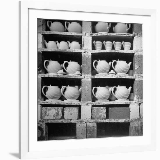 Cheap Chinaware Saucers, Cups, Teapots, Etc Standing on Racks in Pottery of the Hall China Co-Walker Evans-Framed Photographic Print