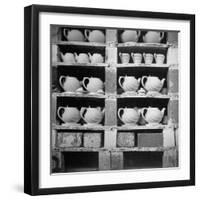 Cheap Chinaware Saucers, Cups, Teapots, Etc Standing on Racks in Pottery of the Hall China Co-Walker Evans-Framed Photographic Print