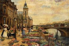 A Flower Market on the Seine-Checa y Sanz Ulpiano-Framed Stretched Canvas