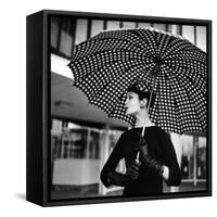 Checked Parasol, New Trend in Women's Accessories, Used at Roosevelt Raceway-Nina Leen-Framed Stretched Canvas