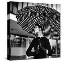 Checked Parasol, New Trend in Women's Accessories, Used at Roosevelt Raceway-Nina Leen-Stretched Canvas