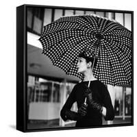 Checked Parasol, New Trend in Women's Accessories, Used at Roosevelt Raceway-Nina Leen-Framed Stretched Canvas