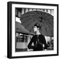 Checked Parasol, New Trend in Women's Accessories, Used at Roosevelt Raceway-Nina Leen-Framed Photographic Print