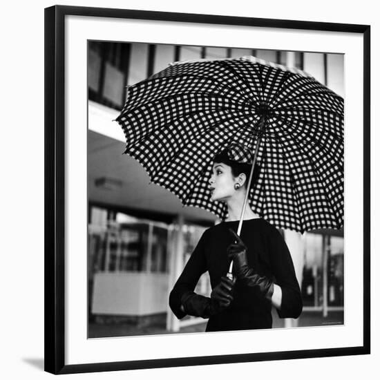 Checked Parasol, New Trend in Women's Accessories, Used at Roosevelt Raceway-Nina Leen-Framed Photographic Print