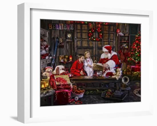 Checking His List Boys and Girls-Santa’s Workshop-Framed Giclee Print