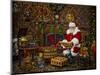 Checking His List by the Fire-Santa’s Workshop-Mounted Giclee Print