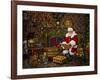 Checking His List by the Fire-Santa’s Workshop-Framed Giclee Print