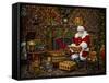 Checking His List by the Fire-Santa’s Workshop-Framed Stretched Canvas