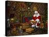 Checking His List by the Fire-Santa’s Workshop-Stretched Canvas