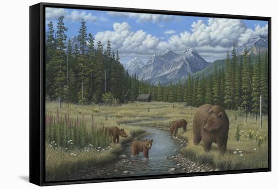 Checking Things Out - Grizzlies-Robert Wavra-Framed Stretched Canvas