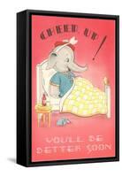 Cheer Up, Cartoon Elephant in Bed-null-Framed Stretched Canvas