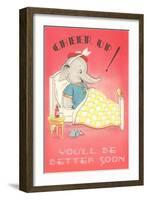 Cheer Up, Cartoon Elephant in Bed-null-Framed Art Print