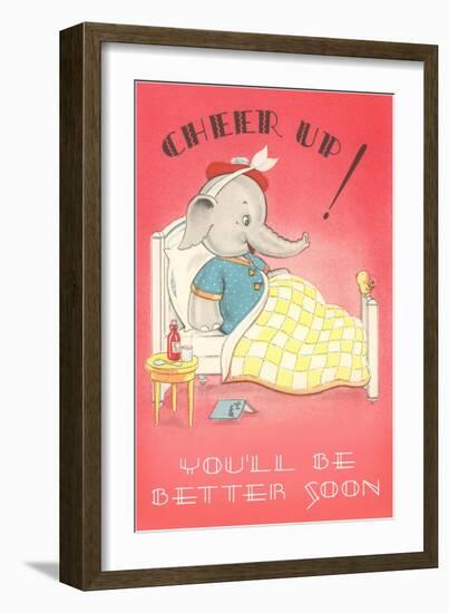 Cheer Up, Cartoon Elephant in Bed-null-Framed Art Print