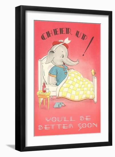 Cheer Up, Cartoon Elephant in Bed-null-Framed Art Print