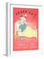 Cheer Up, Cartoon Elephant in Bed-null-Framed Art Print
