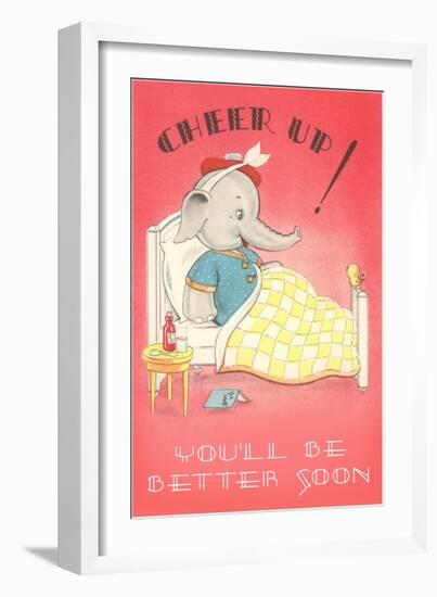 Cheer Up, Cartoon Elephant in Bed-null-Framed Art Print