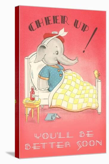 Cheer Up, Cartoon Elephant in Bed-null-Stretched Canvas